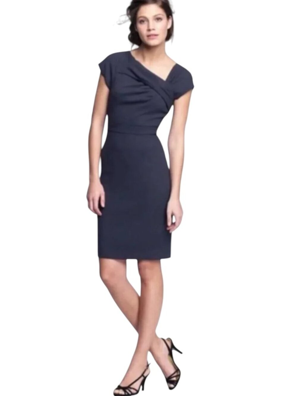 J. Crew Suiting Wool Navy Blue Cap Sleeve Sheath Dress